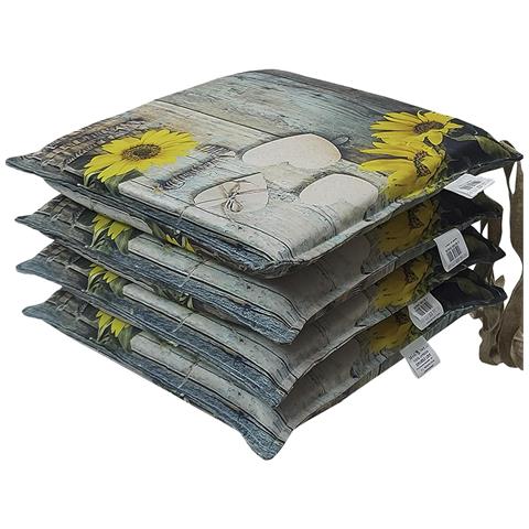 Set 4 Cuscini Per Sedie Cucina Con Laccetti, Stampa Digitale, Copri Sedia Sfoderabili E Lavabili, Made In Italy (4, Girasole Love) - Foto 1