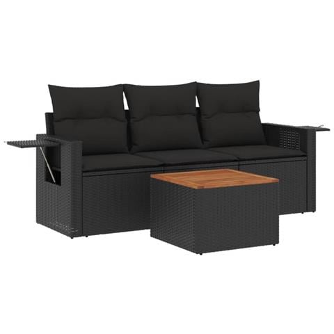 Set Divani da Giardino 4 pz con Cuscini Nero in Polyrattan - Foto 1