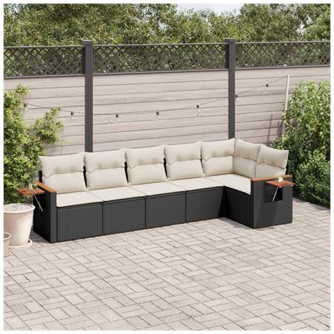 Set Divano da Giardino 6 pz con Cuscini Nero in Polyrattan - Foto 2
