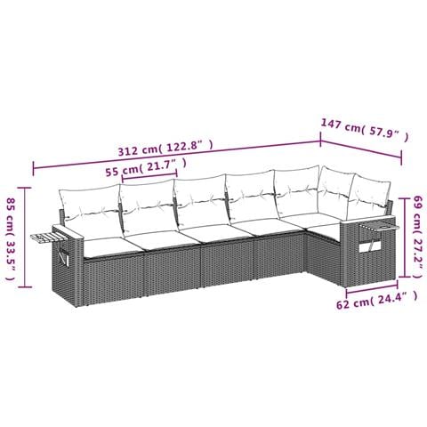 Set Divano da Giardino 6 pz con Cuscini Nero in Polyrattan - Foto 3