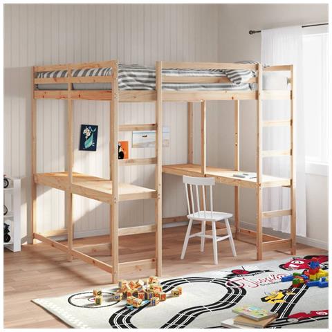 Letto Soppalco con Scrivania e Scala 180x200 cm Massello Pino - Foto 2