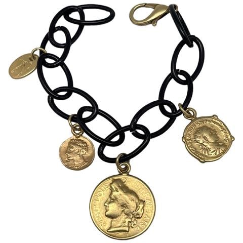 Bracciale A Catena Nera Con Medaglie D'oro - Foto 1
