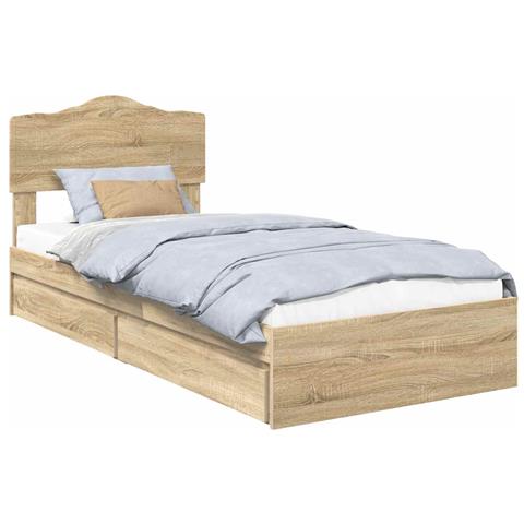 Letto con Contenitore con testiera Rovere Sonoma 90 x 190 cm - Foto 1