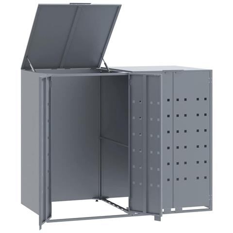 Copribidone con Ruote per 2 Bidoni Grigio 138x79x117cm Acciaio - Foto 1