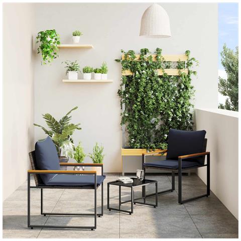 Set di Mobili con cuscino 3 pcs Grigio e Blu Navy Rattan - Foto 2