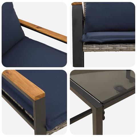 Set di Mobili con cuscino 3 pcs Grigio e Blu Navy Rattan - Foto 9