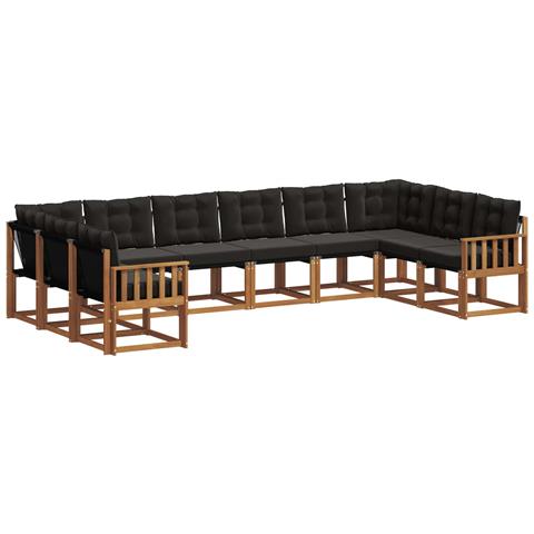 Set di divani da esterno con cuscino 10 pcs Naturale e Nero - Foto 1