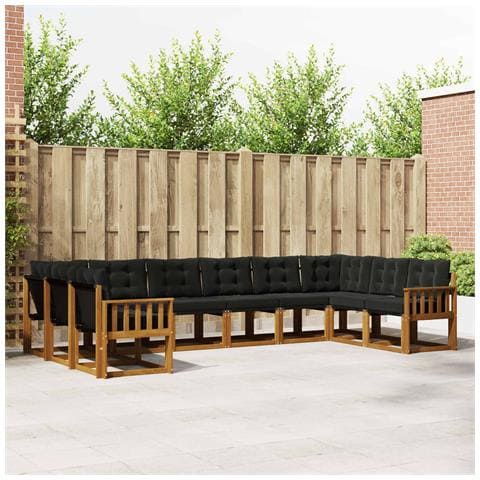 Set di divani da esterno con cuscino 10 pcs Naturale e Nero - Foto 2