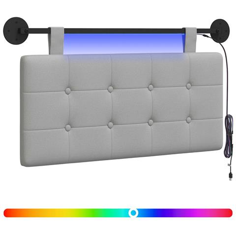 Testiera sospesa Con luce LED Grigio Nuvola Tessuto - Foto 1