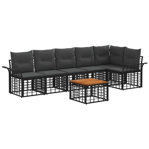 Set di divani da esterno 7 pcs Nero e Grigio scuro Poliestere - Foto 1