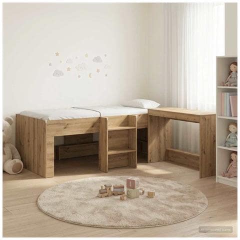 Letto alto per bambini con scrivania 2 pz Rovere Artigianale - Foto 2