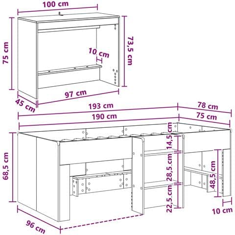 Letto alto per bambini con scrivania 2 pz Rovere Artigianale - Foto 8