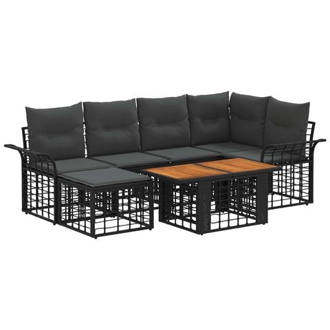 Set Divano da Giardino 7 pz Nero e Grigio scuro polyrattan - Foto 1