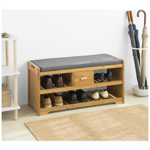 Scarpiera Panca Ingresso Cassapanca Legno Massello Di Bamb? L91*p34*a45 Cm Fsr75- - Foto 1