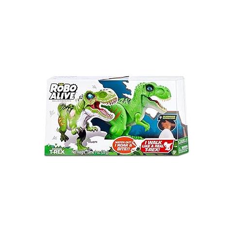 Robo Alive - Assortimento 2 Colori T-rex Dinosauro Elettrico - Effetti Sonori - 6 Pezzi + Uovo Dino Slime - Foto 2