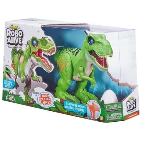 Robo Alive - Assortimento 2 Colori T-rex Dinosauro Elettrico - Effetti Sonori - 6 Pezzi + Uovo Dino Slime - Foto 1