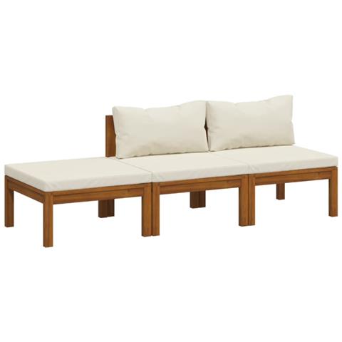 Set Divani Da Giardino 3 Pz Con Cuscini Crema In Legno Acacia - Foto 1