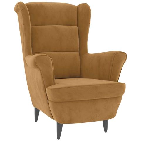 Poltrona Con Schienale Ad Ala Con Poggiapiedi Marrone Velluto - Foto 2