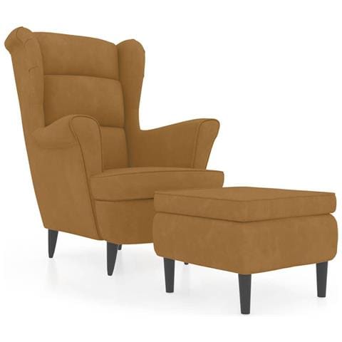 Poltrona Con Schienale Ad Ala Con Poggiapiedi Marrone Velluto - Foto 1