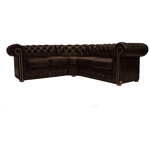 Divano Chesterfield Ad Angolo Chesterfield First Class - 2 Angolo 2 - Cloudy Marrone Scuro - Pelle - Foto 1