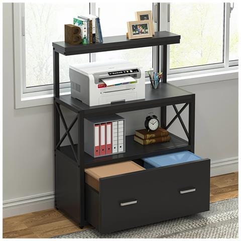 Mobile Porta Stampante Con 3 Ripiani E Cassetto - Scaffale Multiuso Per Ufficio O Casa - Design Moderno - Foto 5