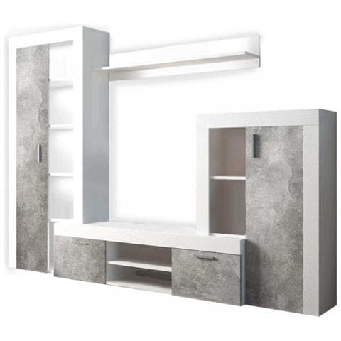 Parete Soggiorno Nobel Bianco E Grigio Effetto Cemento - Foto 1