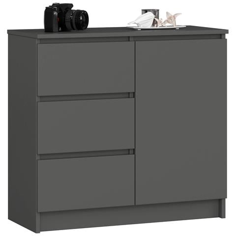 Cassettiera JERRY, 1 anta e 3 cassetti, 80x35x77 cm, Colore Grigio Grafite - Foto 1
