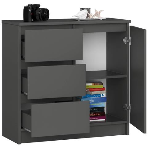 Cassettiera JERRY, 1 anta e 3 cassetti, 80x35x77 cm, Colore Grigio Grafite - Foto 2