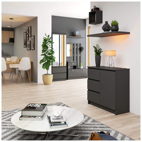 Cassettiera JERRY, 1 anta e 3 cassetti, 80x35x77 cm, Colore Grigio Grafite - Foto 4