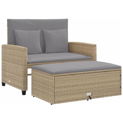 Divano Da Giardino Con Cuscini A 2 Posti Beige In Polyrattan - Foto 1