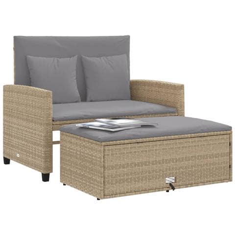 Divano Da Giardino Con Cuscini A 2 Posti Beige In Polyrattan - Foto 2