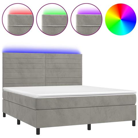 Letto A Molle Materasso E Led Grigio Chiaro 160x200 Cm Velluto - Foto 1