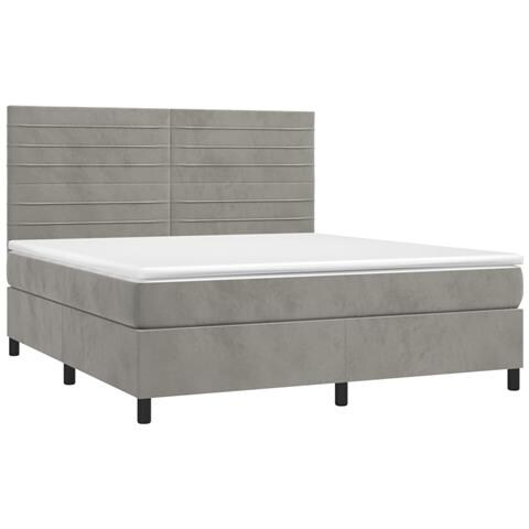 Letto A Molle Materasso E Led Grigio Chiaro 160x200 Cm Velluto - Foto 2