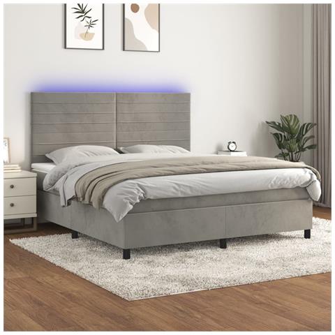 Letto A Molle Materasso E Led Grigio Chiaro 160x200 Cm Velluto - Foto 8