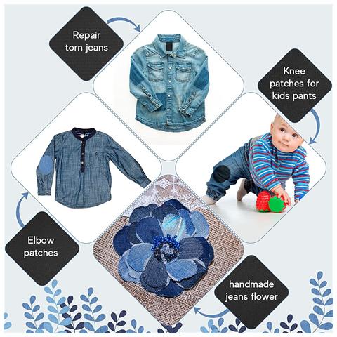 Set Di Toppe Ricamate In Denim Termoadesive (25 Pezzi) - Quadrate E Rettangolari - Foto 3