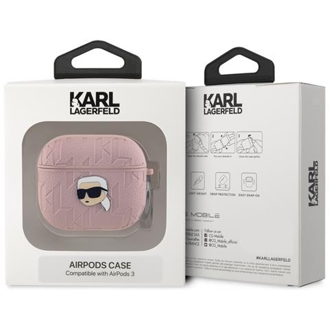 Custodia Per Airpods 3 Monogramma Con Design A Testa Di Karl In Rilievo, Rosa - Foto 3