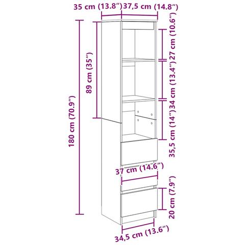 Credenza Alta Rovere Artigianale 37,5x35x180 cm in Truciolato - Foto 9