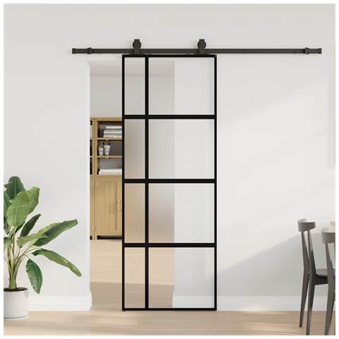 Porta Scorrevole Set Ferramenta Nera 76x205 cm Vetro Temperato - Foto 1