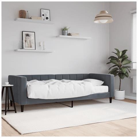 Divano Letto Con Materasso Grigio Scuro 80x200 Cm In Velluto - Foto 1