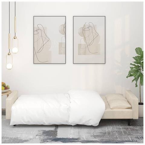 Divano Letto A 2 Posti Con 2 Cuscini Crema In Velluto - Foto 3