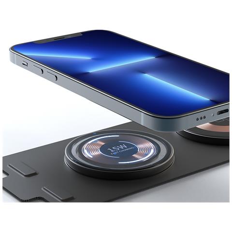 Caricatore Wireless Portatile Pieghevole 15w, Qi, Magsafe E Apple Watch. Base Di Ricarica Tripla. - Foto 7