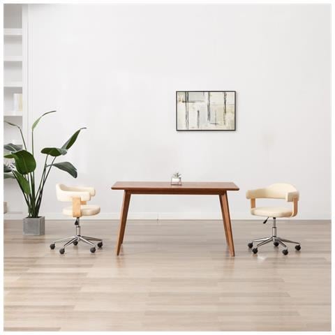 Lusso Casadino -  Sedia Da Ufficio Girevole Crema In Legno Piegato E Similpelle - Foto 8