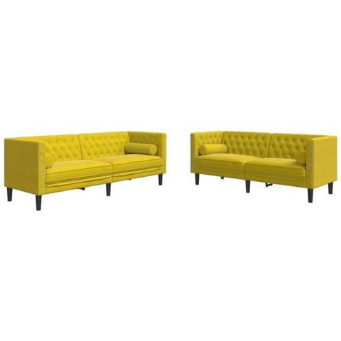 Set Divani Chesterfield 2pz con Cuscini Giallo Velluto - Foto 1
