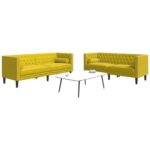 Set Divani Chesterfield 2pz con Cuscini Giallo Velluto - Foto 2