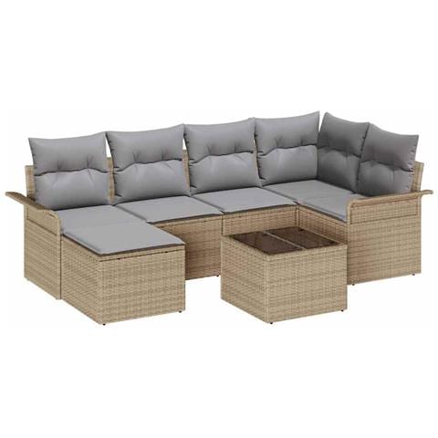 Set divano da giardino  a 7 pezzi con cuscini neri in polyrattan, Divano da giardino a 2 posti  con stoccaggio e cuscini beige in polyrattan - Foto 1