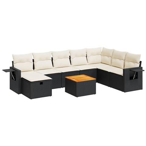 Set Divani da Giardino 9 pz con Cuscini Nero in Polyrattan - Foto 1