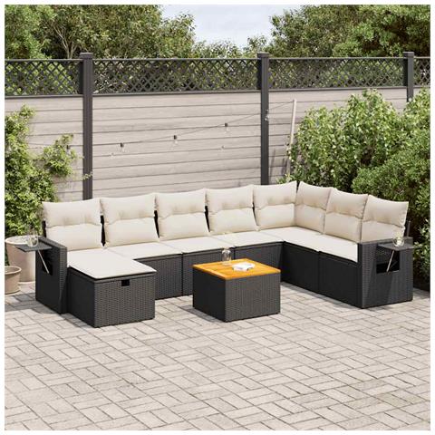Set Divani da Giardino 9 pz con Cuscini Nero in Polyrattan - Foto 2
