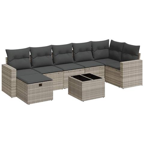 Set Divano da Giardino 8pz con Cuscini Grigio Chiaro Polyrattan - Foto 1
