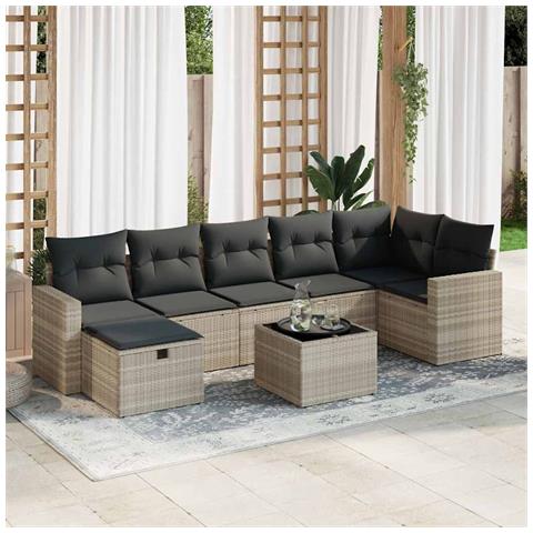 Set Divano da Giardino 8pz con Cuscini Grigio Chiaro Polyrattan - Foto 2