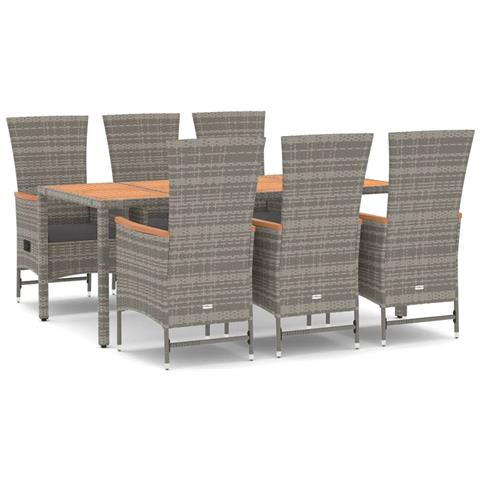 Set da Pranzo da Giardino 7 pz con Cuscini in Polyrattan Grigio - Foto 1